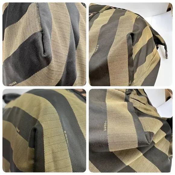 Auth Fendi Logo Weekender Overnight Pequin Stripe Bag Olive Canvas
